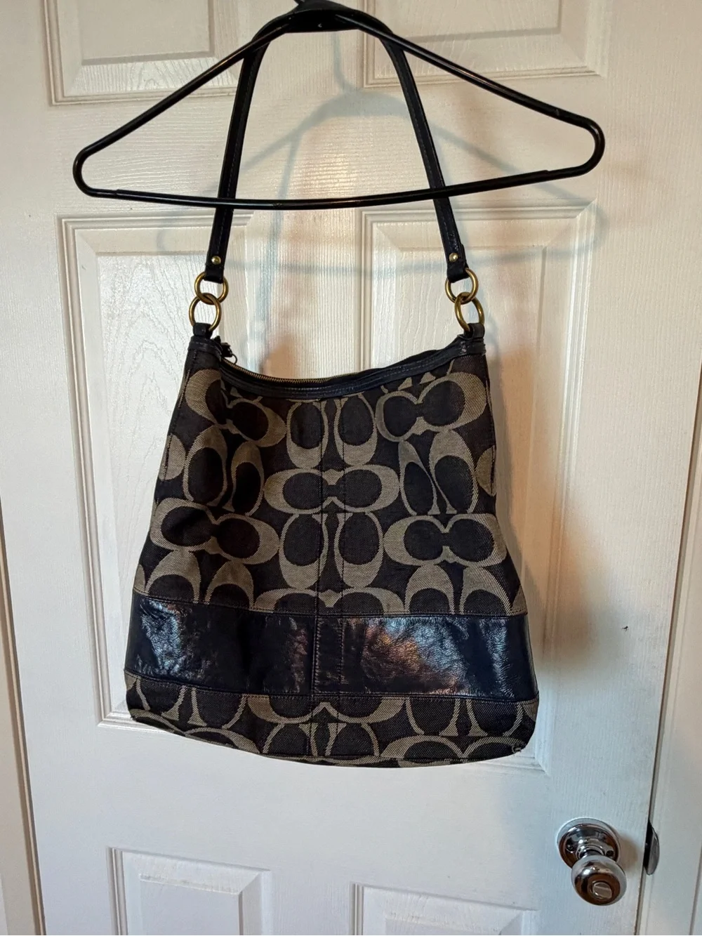Coach Signature Hobo Shoulder Bag Navy Blue & Tan